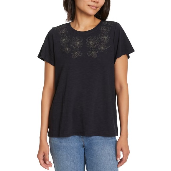 Ella Moss Tops - Ella Moss Women's Short Sleeve Embroidered Top, Black, Size: Medium, New